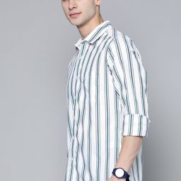 Harvard Men White Opaque & Charcoal Grey Striped Cotton Casual Shirt-image-23