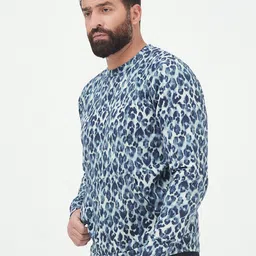 MR BUTTON Men Blue Printed Cotton Sweatshirt image 2