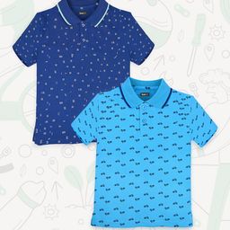 BAESD Boys Pack Of 2 Conversational Printed Polo Collar Cotton T-shirts-image-72
