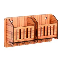 eCraftIndia Brown Multiutility 7 Hooks Wooden Mobile Holder & Key Holder image 2