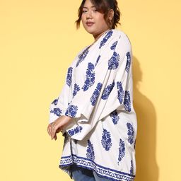 Berrylush Curve Women Plus Size Ethnic Print Open Front Shrug image 2