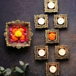 the handicraftian Swastik Terracotta Gold Diya Set (Pack Of 10)-picture-29