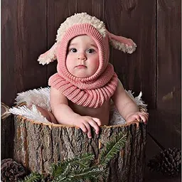 SYGA Kids Pink Large Knitted Beanie with Bunny Ears-image-60
