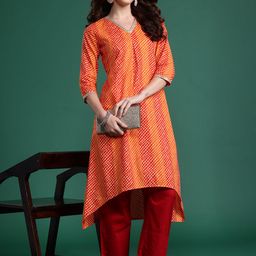 Indo Era Women Leheriya Printed Pure Cotton Kurta-13