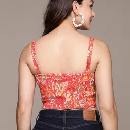 Label Ritu Kumar Geometric Print Crepe Blouson Crop Top image 5