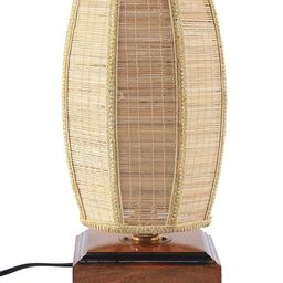 Devansh Brown Solid Wood Dholak Bamboo Traditional Column Table Lamp image 3
