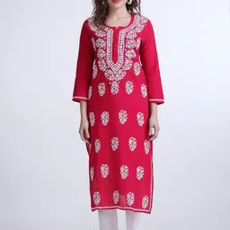 FAWOMENT Chikankari Embroidered Cotton Straight Kurta-picture-49