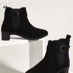 FAUSTO Women Block-Heeled Mid-Top Chelsea Boots-image-5