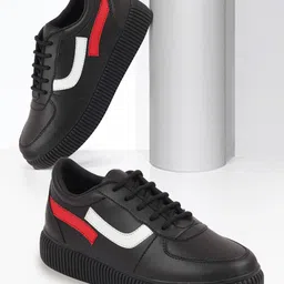 FAUSTO Women Black Colourblocked PU Sneakers-image-76