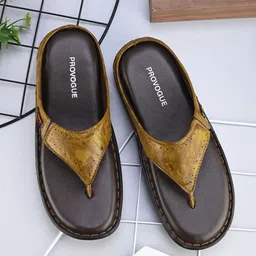 Provogue Men Yellow Solid Leather Thong Flip-Flops-16