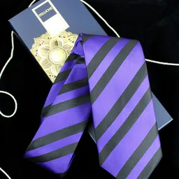 PELUCHE Men Purple & Black Striped Broad Tie-image-68