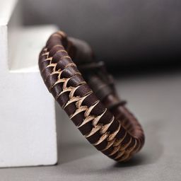 Roadster Men Brown Braided Leather Bracelet-image-63