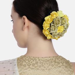 AccessHer Women Yellow Handcrafted Floral Hair Bun Cover-image-34