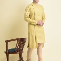 TABARD Woven Design Mandarin Collar Angrakha A-Line Cotton Kurta-image-53