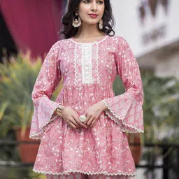 KALINI Floral Printed Pure Cotton Tunic With Trouser-image-63