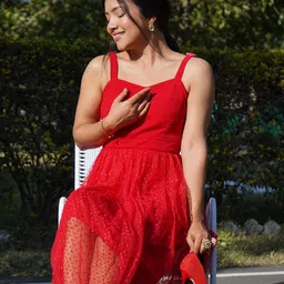 Athena Women Gorgeous Red Solid Tulle Dress-38