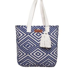 ASTRID Navy Blue & White Self Design Tote Bag-12