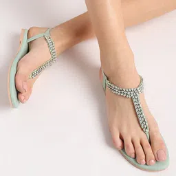 Marc Loire Women Embellished T-Strap Flats With Backstrap-19