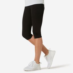 domyos Women's Cotton Gym Cropped Legging Slim fit 500 - Black-picture-3