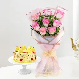 Rasmalai Burst Cake And Rose Bouquet Combo-image-43