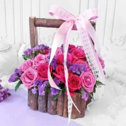 Bouquet of Assorted Roses in Wooden Basket-image-34