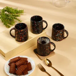 Arrabi Black & Red Handcrafted Textured Ceramic Matte Mugs Set of Cups and Mugs image 1