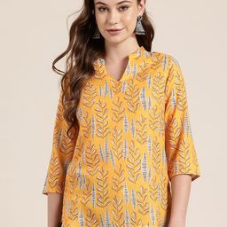 HERE&NOW Conversational Printed Band Collar Straight Kurti-16