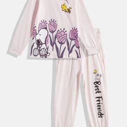 Happy Faces Girls Pure Cotton Snoopy Printed T-shirt with Joggers-image-88