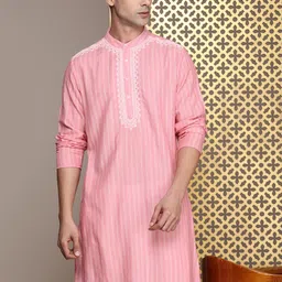 House of Pataudi Striped Thread Work Straight Jashn Kurta-image-18