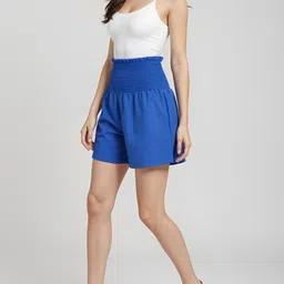 glitchez Women Seersucker Smocked High-Rise Relaxed Fit Shorts-picture-8