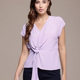 French Connection Extended Sleeves V-Neck Twisted Knot Top-image-75