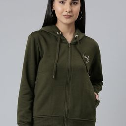 ADBUCKS Women Olive Green Embroidered Hooded Sweatshirt-picture-51
