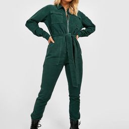 Boohoo Cotton Corduroy Cargo Jumpsuit with Belt-57