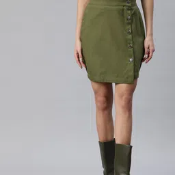 Popnetic Women Solid Cotton Pencil Skirt-picture-2