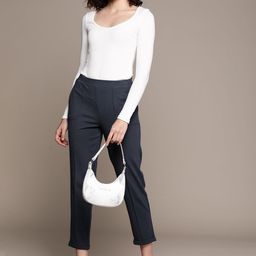 MANGO Women Sustainable Textured High-Rise Cropped Trousers-42