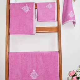RANGOLI Pink Set Of 4 Self-Designed Organic Royal Bamboo 600 GSM Towel Set-17