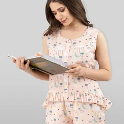 PRETTY LOVING THING Women Pink & White Printed Night suit-image-93