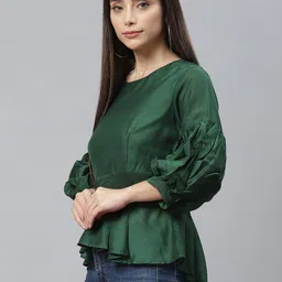 Cottinfab Green Bishop Sleeves Peplum Top image 3