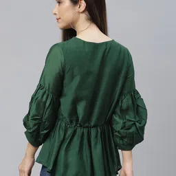 Cottinfab Green Bishop Sleeves Peplum Top image 4