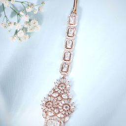 Rubans Rose Gold-Plated White AD-Studded Maang Tikka-image-74