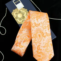 PELUCHE Orange Woven Design Broad Tie-image-28