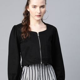 Popnetic Women Black Solid Pure Cotton Bolero Jacket-image-61