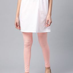 W Women Peach-Coloured Solid Knitted Ankle Length Leggings-9