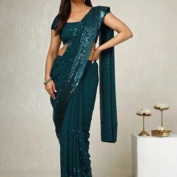 Soch Teal Embellished Saree-image-25