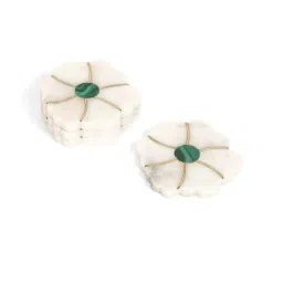 Home4U Audrey White & Green Marble Coasters - Set of 4 image 1