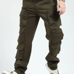 Rock.It Olive Cotton Straight Fit Cargos-image-27