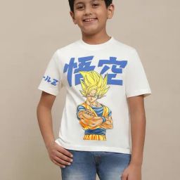 Kidsville Dragon Ball Z Printed White Tshirt For Boys-image-68