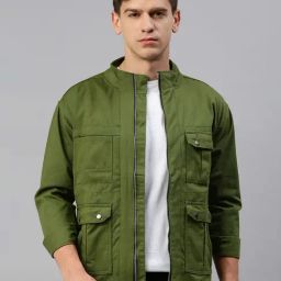 VOXATI Green Regular Fit Mock Collar Denim Jacket-image-21