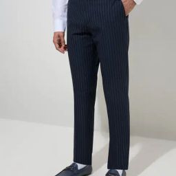 WES Formals by Westside Navy Pinstriped Slim-Fit Mid-Rise Trousers-picture-39
