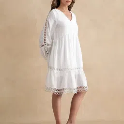 RAREISM White Polyester Solid Long Sleeves Dress-image-54